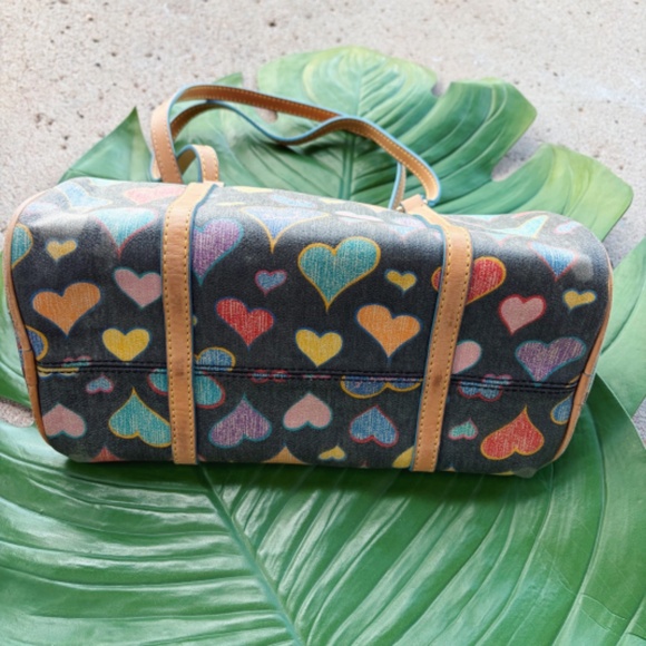 Vintage Rooney & Bourke Hearts Black Barrel Satchel + Pink Hearts Card/Coin Purs - Picture 6 of 12